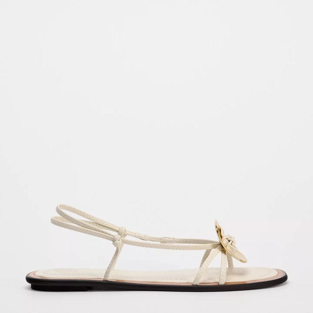 Zara White Sandals with Gold Detail
